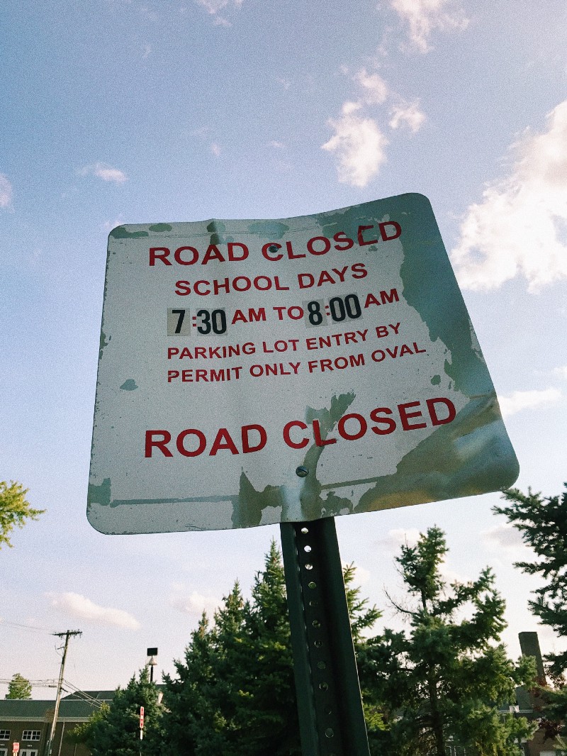 Photo of sign indicating road closure