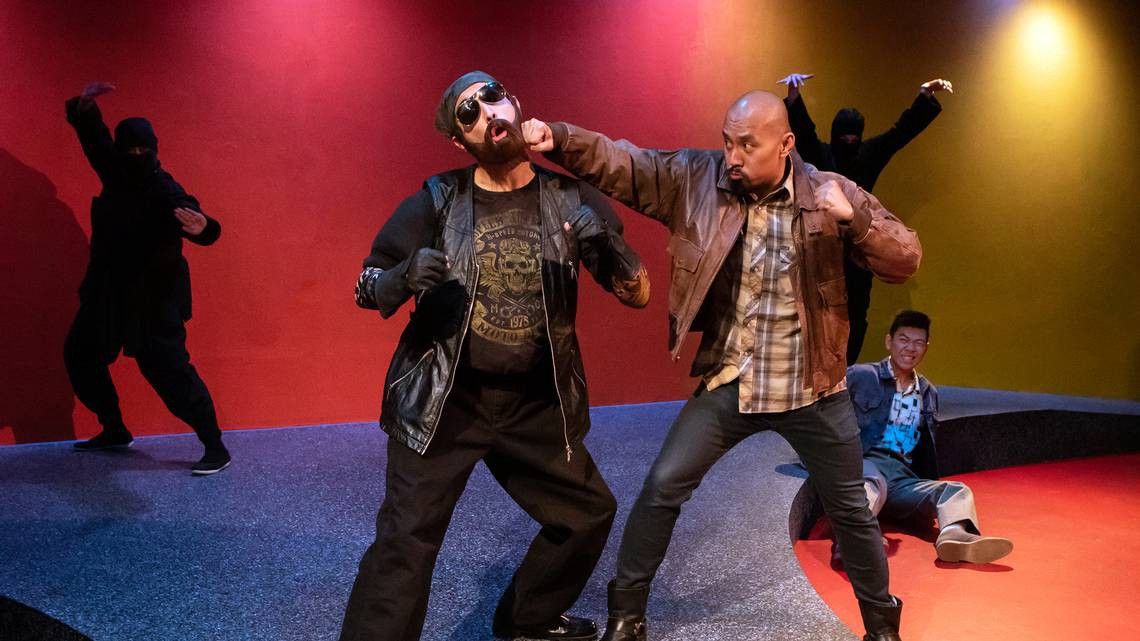 Biker fight scene in Capital Stage’s Vietgone…with ninjas.