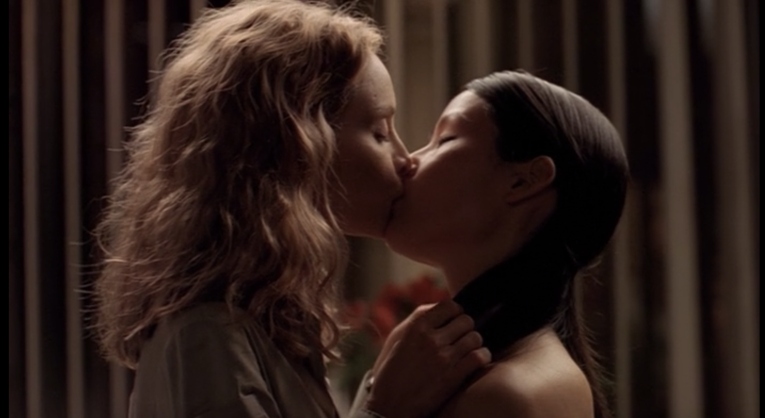 Screenshot of Ally and Ling kissing from "Ally McBeal"